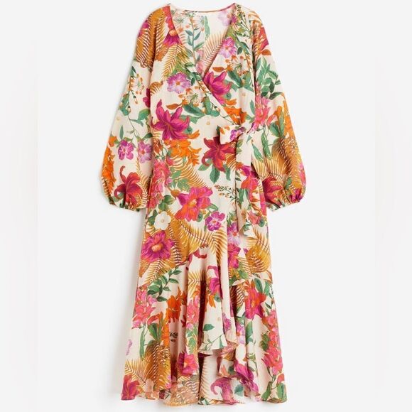 H&M Floral Wrap Viscose Dress New - Picture 6 of 12